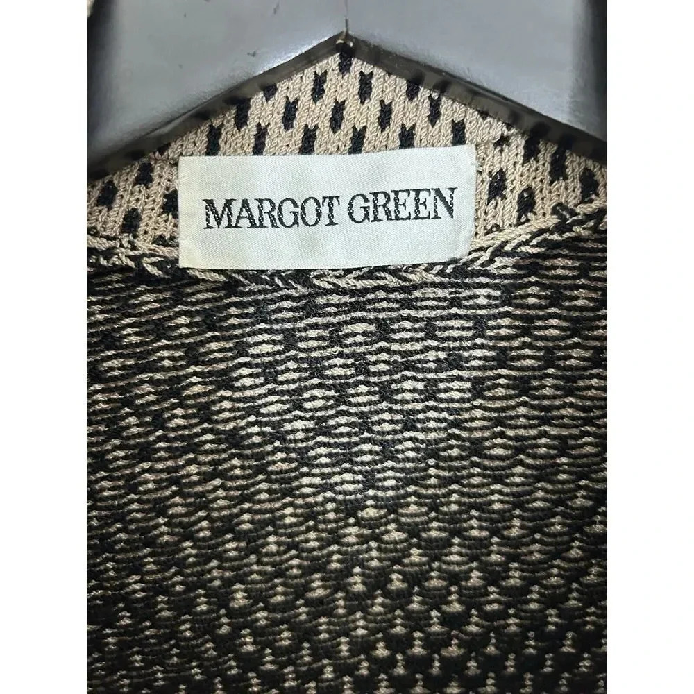 Margot Green Blazer Brown Formal Black Lines Knit Gold Buttons Vintage Size S - Picture 4 of 5